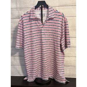 IBKUL Mens Golf Polo XL Pink Blue Stripe UPF 50+ Quick Dry